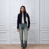 Zipped Cropped Macrocannage Jacket Navy Blue Suede Lambskin