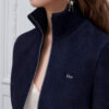 Zipped Cropped Macrocannage Jacket Navy Blue Suede Lambskin