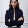 Zipped Cropped Macrocannage Jacket Navy Blue Suede Lambskin