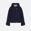 Zipped Peacoat with Hood Navy Blue Double-Sided Virgin Wool and Silk