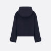 Zipped Peacoat with Hood Navy Blue Double-Sided Virgin Wool and Silk